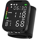 Guaever Wrist Blood Pressure Monitor, Rechargeable BP Machine with LED Backlit Display, Adjustable 5.3"–7.7" Cuff, Voice Broadcast, 2×150 Memory Storage, Carrying Case, Simple for Seniors, Black
