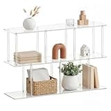 FASDRESS 3-Tier Acrylic Low Bookshelf, 11.8''D X 47.2''W X 24.6''H Clear Long Bookcase with Large Storage Horizontal Bookshelf Easy Assembly for Office Living Room Bedroom