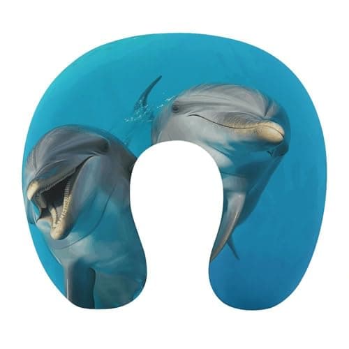 TESBNDDJ Smiling Face Dolphins U-Shaped Neck Pillow,Portable Pillow Support with Zipper,Portable Pillow for Chin & Neck Support Memory Foam Neck Pillow,for Airplane,Car,Traveling,Office Or Home Use