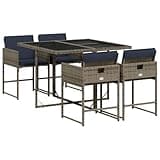 Kaorsrow 5-Piece Patio Dining Set, Modern Gray Poly Rattan Outdoor Furniture with Rectangular Table and 4 High-Back Armchairs, Space-Saving Foldable Design for Garden Backyard and Balcony