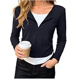 Women's Elegant Knit Tops Long Sleeve Solid Zipper Slim Fit Blouses Fashion Outing Travel Vacation Work Shirts Navy