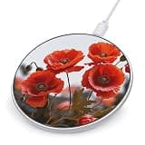 Poppy Flowers Vivid Petals Wireless Charger 10W Portable Fast Wireless Charging Pad Compatible with Phone Slim Charging Station Lightweight Charger Mat Charging Block for Travel Home Office