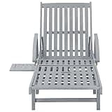 POUFGDR Acacia Wood Outdoor Sun Lounger Gray with Adjustable Backrest and Footrest, Slatted Design Patio Chaise Lounge with 2 Wheels for Easy Movement