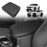 Muslogy Center Console Armrest Cover Fit for 2024 2025 2026 Toyota Tacoma Accessories, Comfort Armrest Pad Console Lid Cushion Protector Vegan Leather Regular Thick(Black/Black Trim)