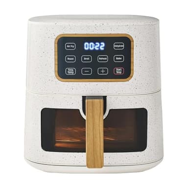 P. W. 5.8 Qt Digital Air Fryer, Touchscreen with Window, Nonstick Basket, 1500W, 6 Smart Cooking Functions, Energy Efficient (Linen White)