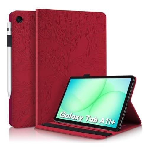 Auslbin Case for Samsung Galaxy Tab A11+/A11 Plus 11 Inch 2025 SM-X230 SM-X235 SM-X236B Folio Flip PU Leather Protective Tablet Case with Pen Holder and Stand Function Red