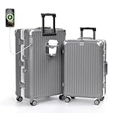Krute No Zipper Luggage Set 2 Pieces Aluminum Frame PC Hard Shell Zipperless Suitcase Set With Wheels TSA Lock Carry On Luggage and Checked Suitcases
