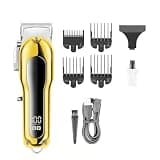 DAXXIN Hair Cutting Tool, Hair Trimmer Adjustable Machine Professional Trimmer Cordless Haircut Digital Display Clippers for Men(Gold with Box)