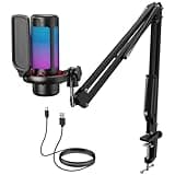 TONOR Gaming Microphone Set with Boom Arm, Vocal Condenser Microphone for PC with Stand, USB Mic with controllable RGB Light, One Tap Mute, Volume Control, for Discord, Twitch Streaming, TC310+