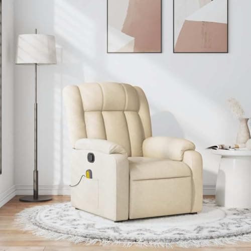 VIHHQGC Adjustable Massage Recliner Chair in Cream Fabric with Brown Touches, Tufted Seat Cushion, Multiple Positions, Built-in Massage Feature, Breathable Material, Side Storage