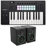 Novation Launchkey 25 MK4 MIDI Keyboard Controller Bundle with Mackie CR4.5 Powered Studio Monitors — 16 Aftertouch Pads, 50W Monitors for Music Production, Beat Making, Home Studio, Streaming