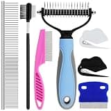 7 Pack Pets Grooming Brush Comb Kit,Double-Side Deshedding Dematting Dog Brush,Undercoat Rake for Dogs & Cats,with Metal Comb,Flea Comb,Open Knot Comb,Fine-Teeth Comb,Tear Stain Remover Comb