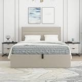 TSLINN Upholstered Lift Up Storage Bed Frame with Wingback Headboard, Linen Fabric Platform Bed, Hydraulic Gas Lift & Hidden Under-Bed Storage, No Box Spring Needed, King,Beige