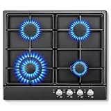 1 Pcs 24 Inch Gas Cooktop, Built-In 4 Burner Gas Stove Top, NG/LPG Convertible Black Enamel Propane Cooktop with Thermocouple Protection for Kitchen, Apartments, RV Pack of 1