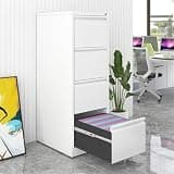 Beuiosda Lateral File Cabinet with Lock, 2 Drawers Metal Filing Cabinet for Home Office/Legal/Letter/A4, Storage Locker Horizontal File Cabinet for Home Office,School,Garage (4 Drawers, White)
