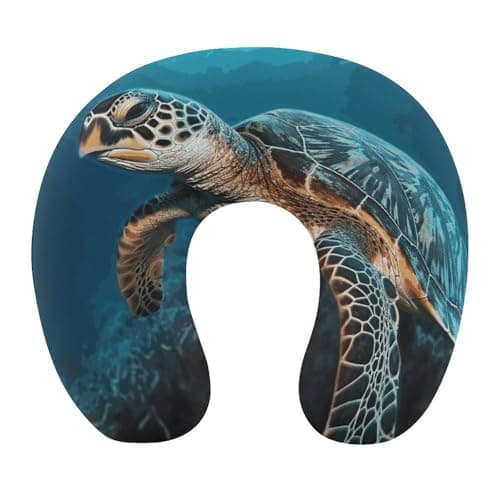 VTCTOASY Sea Turtle Neck Pillows for Sleeping Travel Pillow Portable Comfortable U Shape Memory Foam Pillow Head Neck Support Airplane Pillow for Traveling Car Home Office