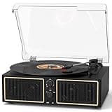 VinylsLink Vinyl Record Player Bluetooth Turntable with 4 Built-in Stereo Speakers, 3-Speed LP Player, Auto Stop, RCA Output, AUX Input, PC Recording, Headphone Jack, Classic Black