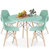 Best Choice Products 5-Piece Dining Set, Compact Mid-Century Modern Table & Chair Set for Home, Apartment w/ 4 Chairs, Plastic Seats, Wooden Legs, Metal Frame - Light Green/Oak