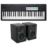 Novation Launchkey 49 MK4 MIDI Keyboard Controller Bundle with Mackie CR3.5 Powered Studio Monitors — 16 Aftertouch Pads, 9 Faders, OLED, 50W Pair for Music Production, Songwriting, Home Studio