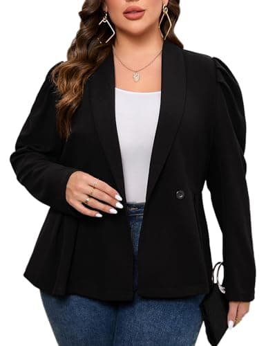 ShopWonder Womens Plus Size Blazers Business Casual Knit Blazer for Work Long Sleeve Shawl Lapel Blazer Suit Jackets Black 4XL