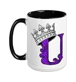 Purple Color Letter U Initial + Crown Purple Graphic Ceramic Mug, Black/White, 15oz