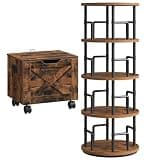 MAHANCRIS Rolling Filing Cabinet and Rotating Bookshelf Bundle, Small File Cabinet Under Desk with Single Drawer and 360° Spinning Bookcase, for Home Office, FCRB4001-BKHR4401