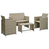 WDSAYREH Modular Poly Rattan Lounge Set 4 Piece Patio Sofa with Beige Cushions, Weather-Resistant PE Rattan and Powder-Coated Steel Frame for Garden Patio Terrace