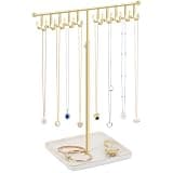 PABOBIT Necklace Holder Elegant Jewelry Holder Stand, Gold Necklace Organizer Rack with Ceramic Base Adjustable Jewelry Tree for Bracelets, Rings, Earrings Necklaces Hanger Display(Gold)