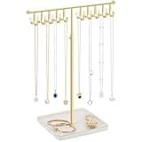 PABOBIT Necklace Holder Elegant Jewelry Holder Stand, Gold Necklace Organizer Rack with Ceramic Base Adjustable Jewelry Tree for Bracelets, Rings, Earrings Necklaces Hanger Display(Gold)