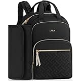 LASUK Diaper Bag Backpack, 27L Large Quilted Small Baby Bag with Changing Pad & Pacifier Case, Stroller Hooks, Easy-Access Baby Essential, Maternity Travel Backpack Unisex, Black