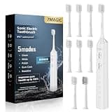 7MAGIC Sonic Electric Toothbrush for Adults and Kids - Up to 180 Days Runtime, 42000 VPM Powered Toothbrush, 5 Modes & 3 Intensities for Sensitive Teeth & Braces, Includes 8 Brush Heads, White