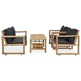WDSAYREH Bamboo Patio Lounge Set with Cushions, 4 Piece Outdoor Furniture Set Includes Bench, 2 Chairs and Table for Garden Terrace