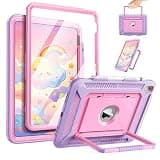 MoKo Kids Case for iPad A16 11th Generation 11 Inch 2025, iPad 10th Gen Case 10.9 Inch 2022, Heavy Duty Full-Body Shockproof Protective Cover with Screen Protector & Kickstand, Pink+Purple