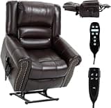 UOPYNE Dual Motor Leather Power Lift Recliner Chair for Seniors, Lay Flat Electric Chair with Massage and Heat, Adjustable Reclining Backrest, Remote Control Standing Assistance, USB Ports