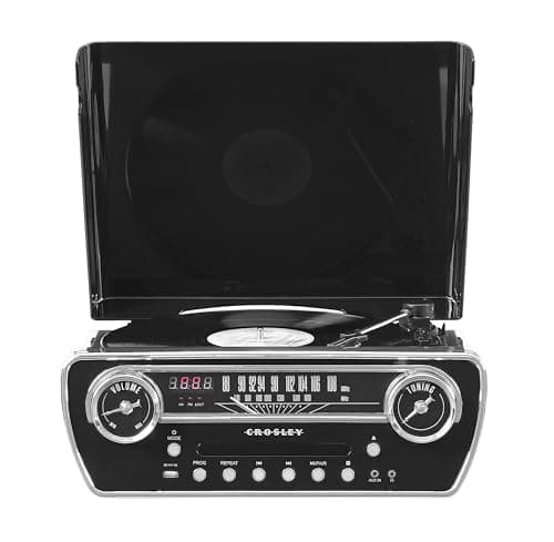 Crosley CR6047A-BK Powel 7-in-1 Bluetooth in/Out Vinyl Record Player with AM/FM Radio, CD Player, and Aux-in, Black