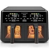 Chefman Dual Air Fryer Oven with DC Motor, 9 Qt. Double Basket Air Fryer with 450°F Max Temp for Meals in Minutes, Bake, Broil, Dehydrate, Reheat for Extra-Crispy Chicken, Fries, and More - Black