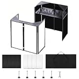 Portable DJ Facade Booth, Foldable DJ Table Stand, 40x20x45 " Tabletop, DJ Facade Station for DJ Controller, Mixer & LaptopEvents&Parties – Includes Carry Bag & Black and White Lighting Scrims