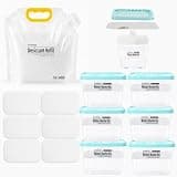 Jomomya Refillable Moisture Absorbers, 6 Pcs 10.76 OZ Humidity Absorber Boxes and 52.9 OZ Damp Rid Refill Bag, Car Dehumidifier and Odor Eliminator for Closet, Bathroom, RV & Basement, Fragrance Free
