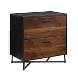 Lateral File with Modern Design, Dark Walnut finish, White, Engineered Wood
