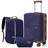 Eeeza Carry On Luggage Set 22x14x9 Airline Approved Luggage Sets 3 Piece,Suitcases with Wheels,ABS Hard Case Luggage with TSA Lock Spinner Wheels(20 Inch,BP/TB)
