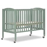 Dream On Me Folding Full Size Convenience Baby Crib with Durable Metal Wheels, Portable Space-Saving Design, 2 Adjustable Heights, Easy Fold Flat Storage, GREENGUARD Gold & BSA Certified, Meadow Green