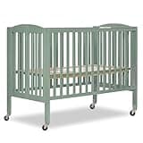 Dream On Me Folding Full Size Convenience Baby Crib with Durable Metal Wheels, Portable Space-Saving Design, 2 Adjustable Heights, Easy Fold Flat Storage, GREENGUARD Gold & BSA Certified, Meadow Green