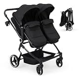 Double Stroller for Newborn and Toddler, Lightweight Tandem Stroller with One-Hand Fold, Adjustable Recline Extendable Canopy and Parent Cup Holders, Ideal for Twins & Kids Travel