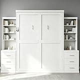 Full Murphy Bed with Storage Shelves and Drawers, Solid Wood Foldable Hidden Vertical Murphy Wall Bed with Storage Bookcase for Adults, Library,Guest Room,Bedroom,Office,Space-Saving (Full,White)