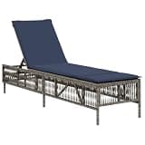 IBUQDDV PE Rattan Sun Lounger with Cushion Grey, Adjustable Backrest Outdoor Sun Lounger with 5 Positions, Comfortable Seat with Thick Padded Cushion, Removable Washable Cover,