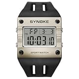 CARLIEN Mens Retro Sport Digital Multifunction Big Face Rectangular Square Watch EL Backlight PU Strap Stopwatch Alarm Date Casual Wristwatch (B White)