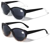 V.W.E. 2 Pairs Women Outdoor Reading Sunglasses Oversized Full Lens Readers Leopard (TT 1 Black 1 Brown, 1.50, x)