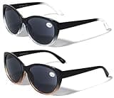 V.W.E. 2 Pairs Women Outdoor Reading Sunglasses Oversized Full Lens Readers Leopard (TT 1 Black 1 Brown, 1.50, x)
