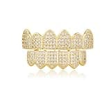 TOPGRILLZ Grillz Vampire Teeth - Grills for Your Teeth Grillz for Women Men 18K Gold-Plated Iced out CZ Fangs Hip Hop Rapper Costume Accessory Cosplay Extra Molding Bars(Gold 6 Teeth)
