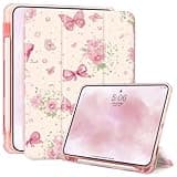 Cute Butterfly&Bow Case for iPad Air 3rd Generation 2019 / iPad Pro 2017 10.5 Inch Built-in Pencil Holder, Trifold Stand Cover Transparent Back Shell, Auto Wake/Sleep Protective Case,Pink